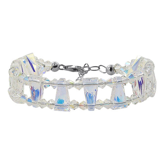 Geo-metric Design Sterling Silver Clear Austrian Crystals Bracelet 6.5" to 8.25" - Gem Avenue