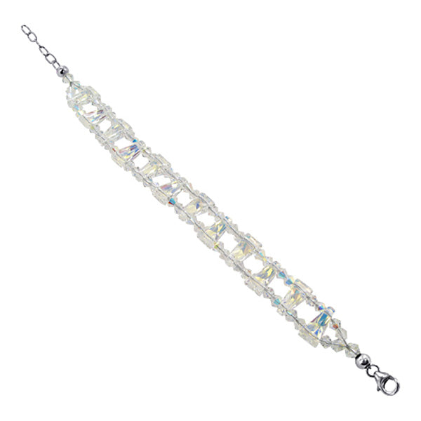 Geo-metric Design Sterling Silver Clear Austrian Crystals Bracelet 6.5" to 8.25" - Gem Avenue
