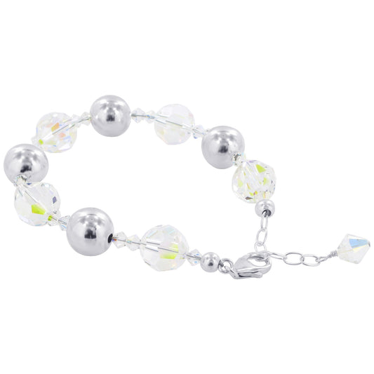 925 Sterling Silver Bicone Beads & Clear AB Austrian Crystals Bracelet 7 to 8 inch - Gem Avenue