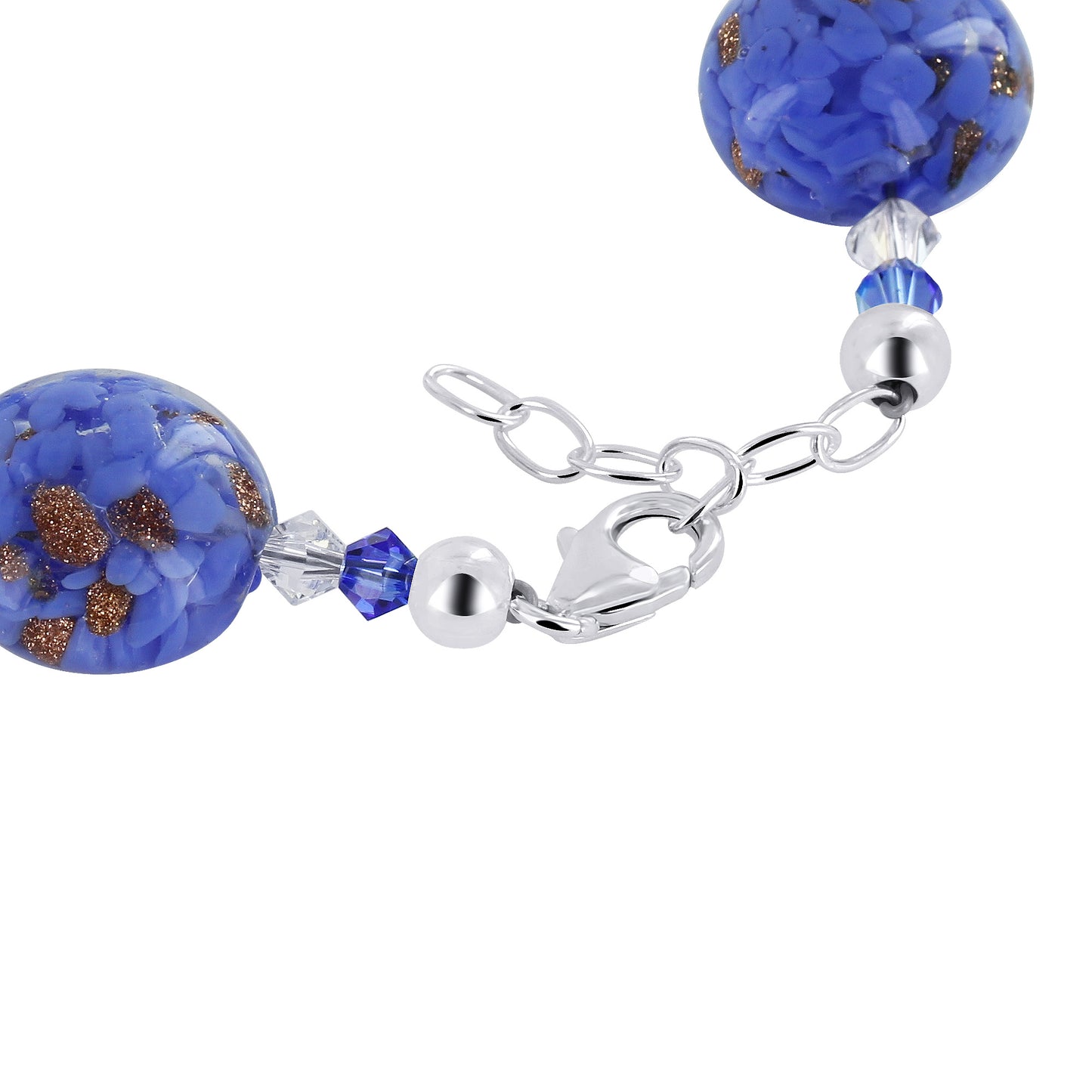 Blown Glass with Multicolor Austrian Crystals 925 Silver 8 to 9" Bracelet - SCBR325