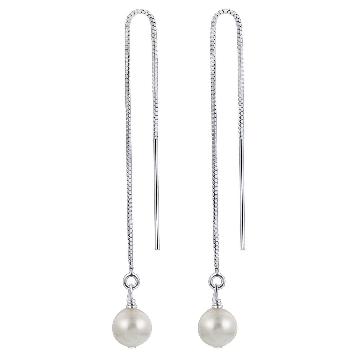 Pearl Threader String Austrian Crystals 925 Sterling Silver Earrings - Gem Avenue