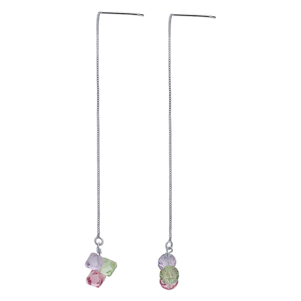 925 Sterling Silver Threader String Austrian Crystals Earrings - Gem Avenue