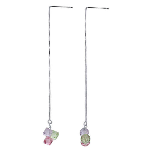 925 Sterling Silver Threader String Austrian Crystals Earrings - Gem Avenue