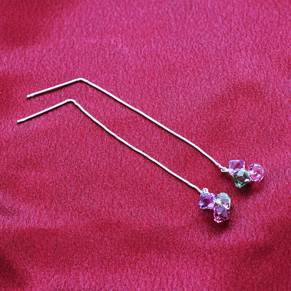 925 Sterling Silver Threader String Austrian Crystals Earrings - Gem Avenue