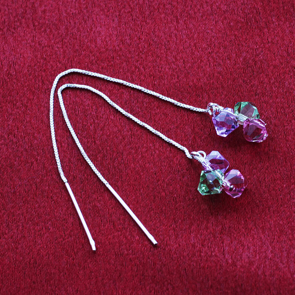 925 Sterling Silver Threader String Austrian Crystals Earrings - Gem Avenue