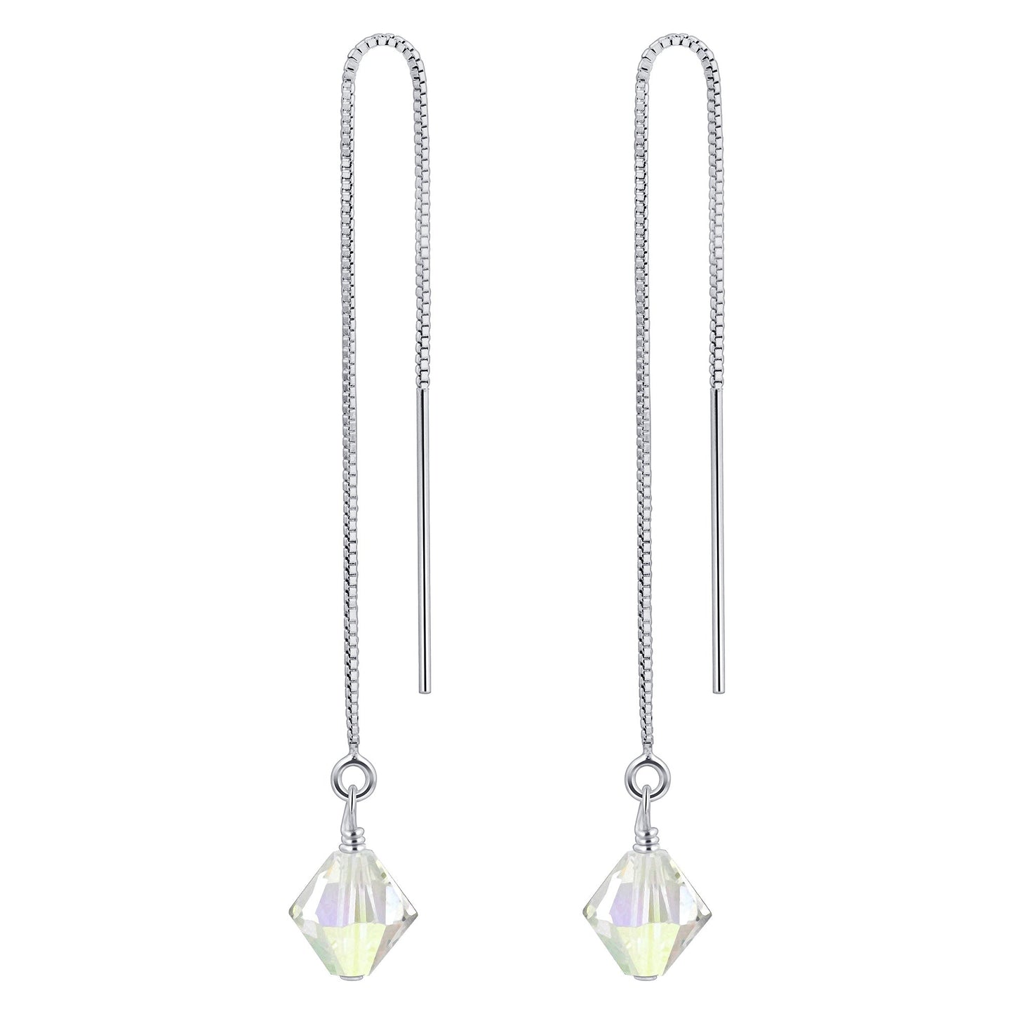 Handmade 925 Sterling Silver Threader Drop Earrings with Bicone Austrian Crystals