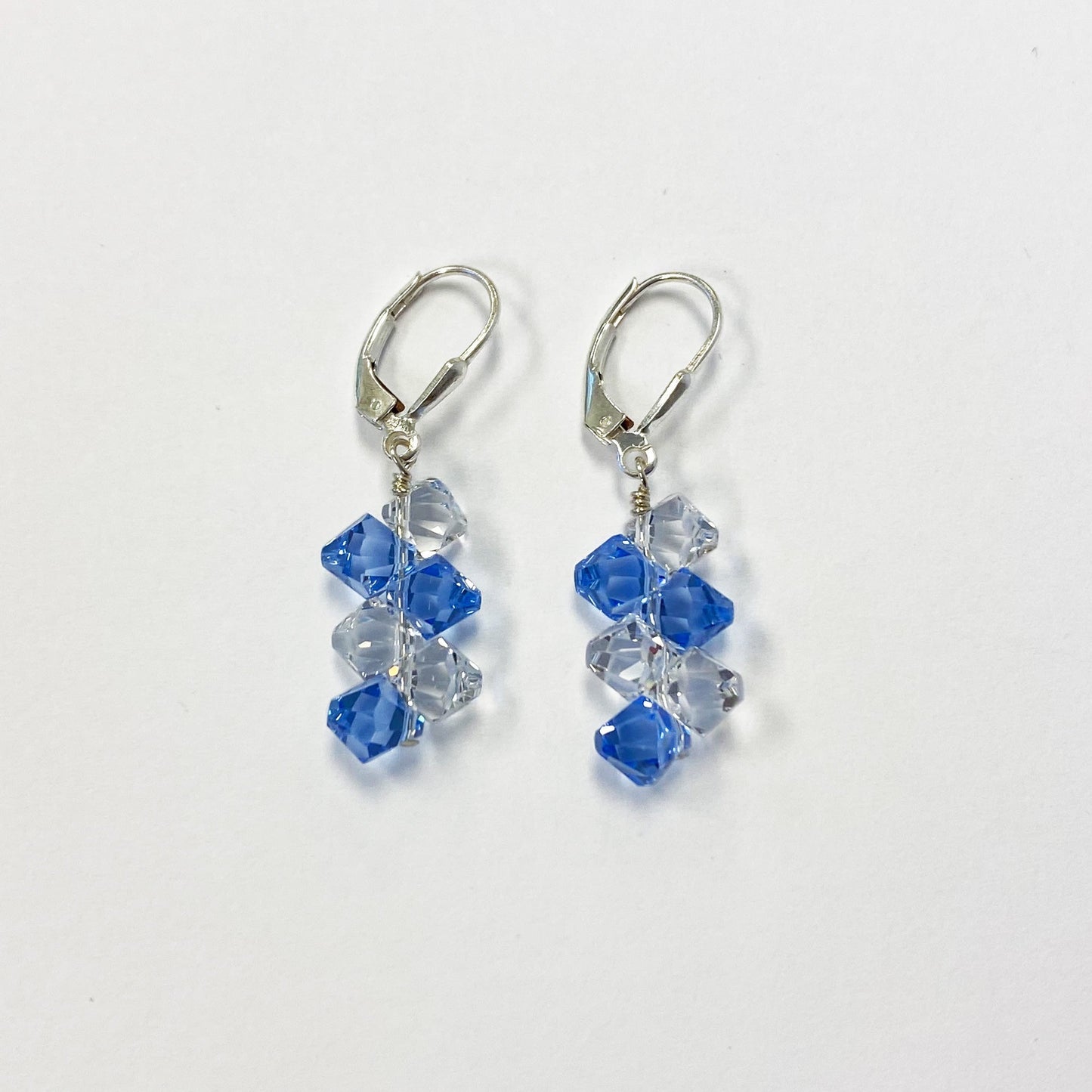 .925 Sterling Silver Leverback Dangle Earrings with Austrian Crystals