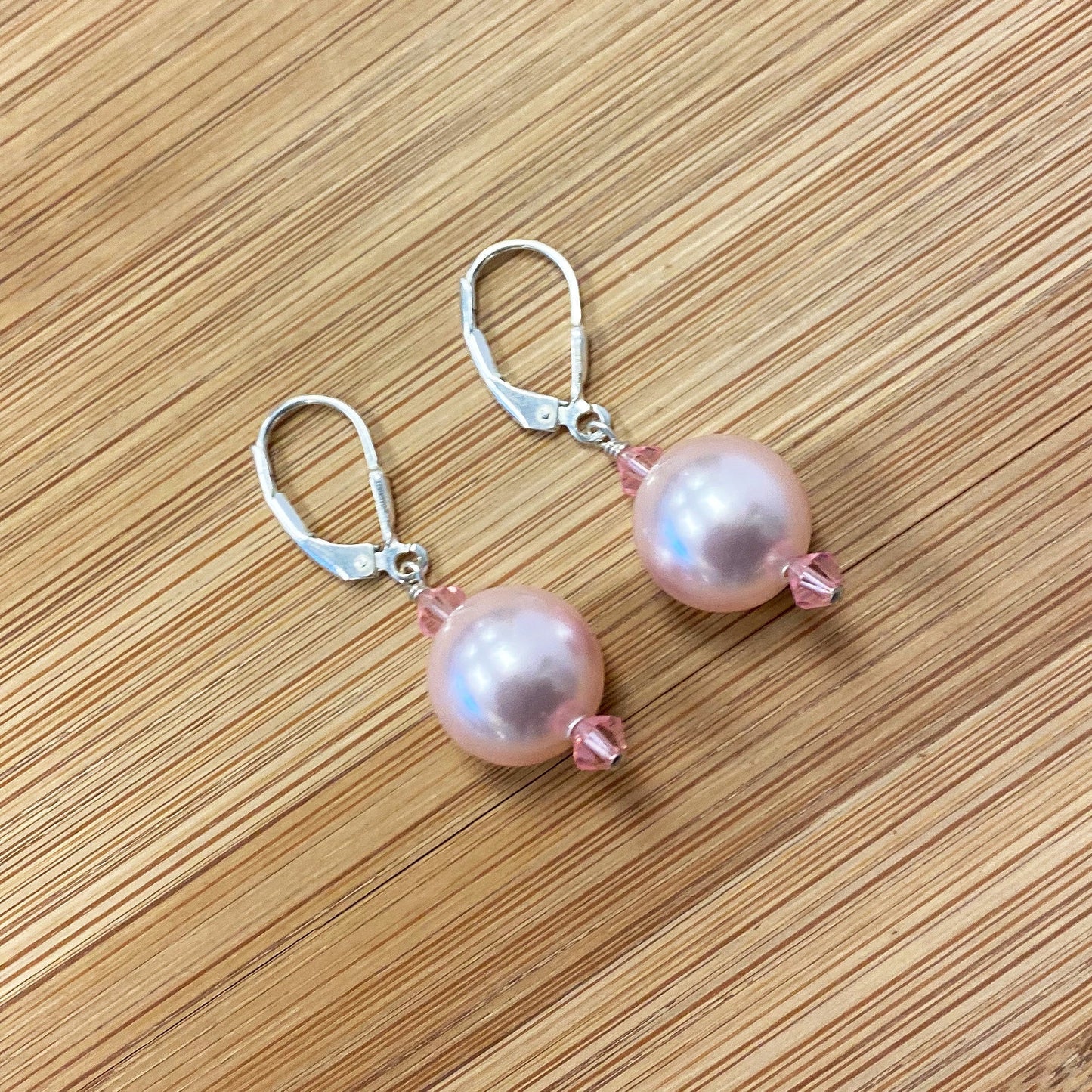 .925 Sterling Silver Drop Earrings with Pearl and Austrian Crystals