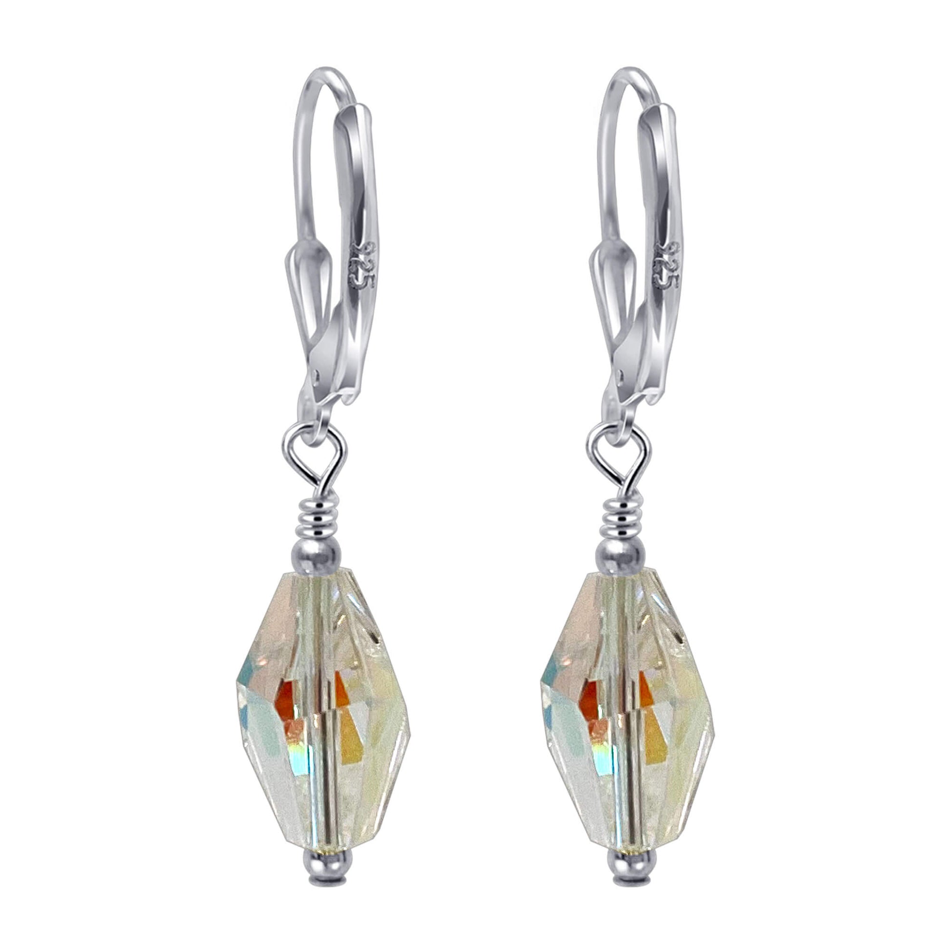 Clear Austrian Crystals 925 Sterling Silver Leverback Drop Earrings - Gem Avenue