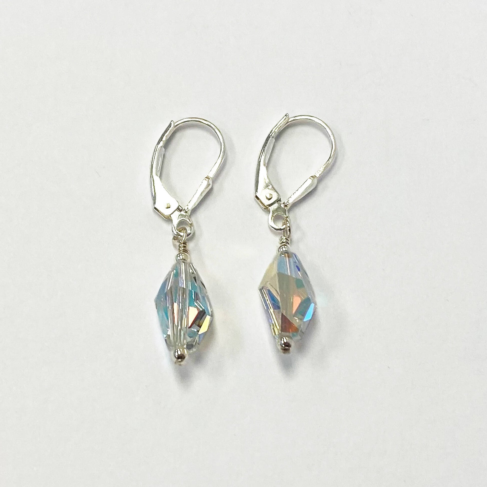 Clear Austrian Crystals 925 Sterling Silver Leverback Drop Earrings - Gem Avenue