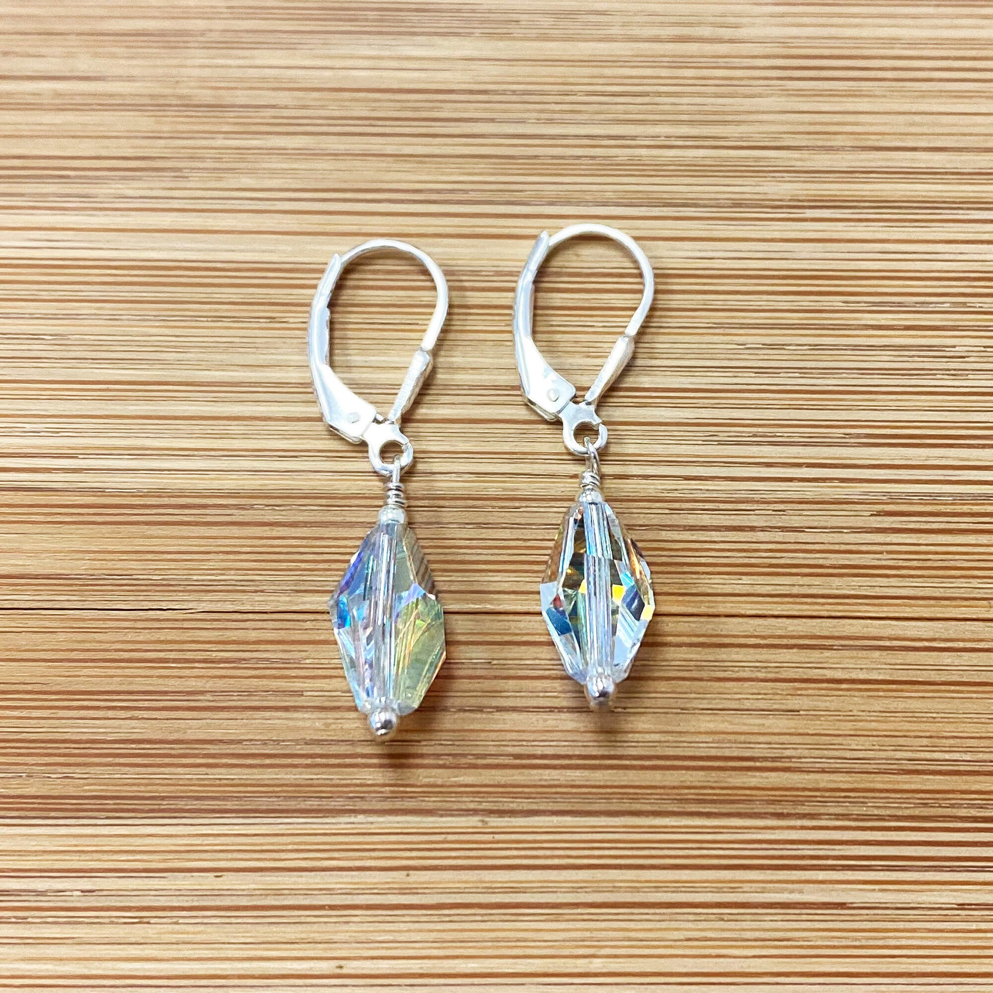 Clear Austrian Crystals 925 Sterling Silver Leverback Drop Earrings - Gem Avenue