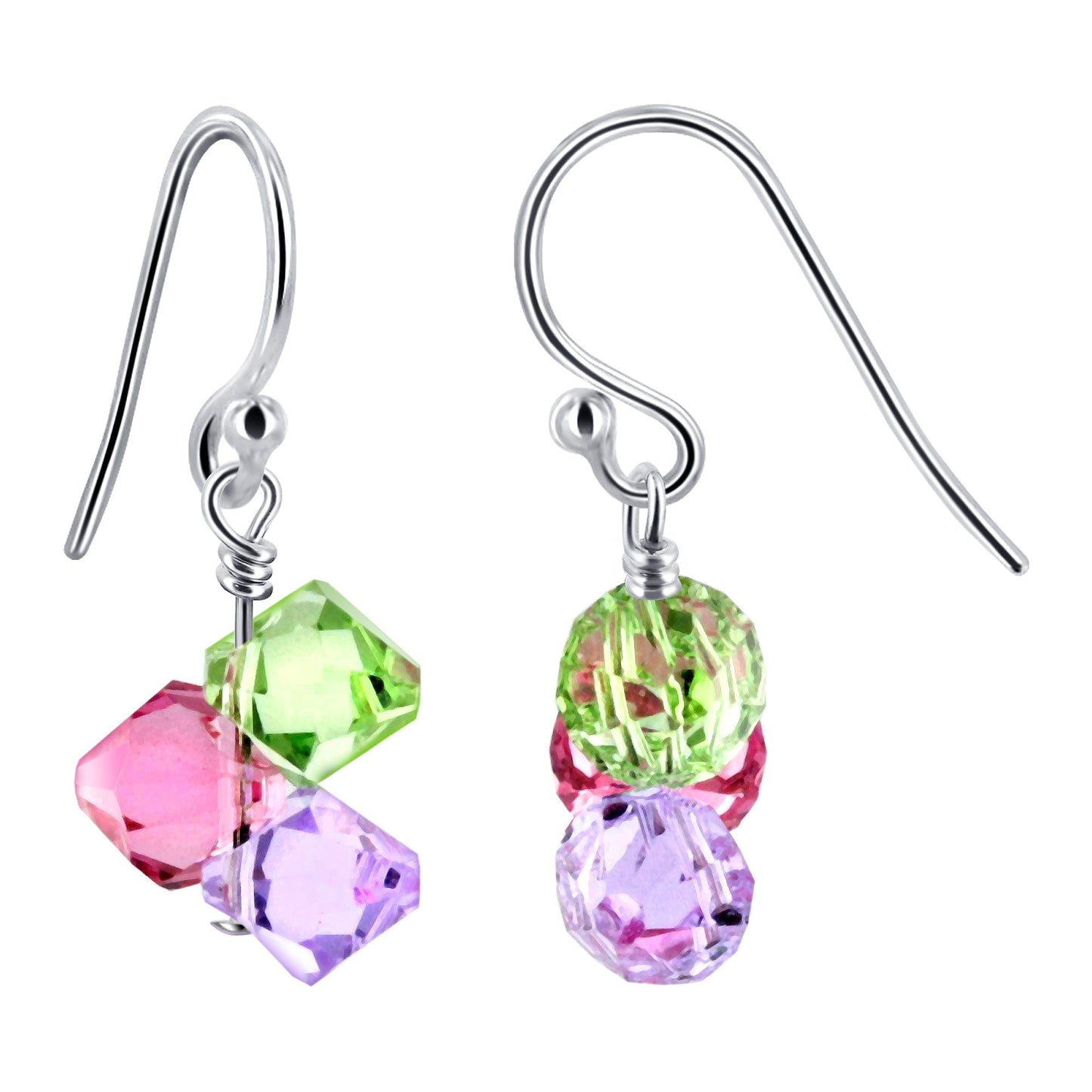Bicone Shaped Austrian Crystals Handmade Sterling Silver Drop Earrings