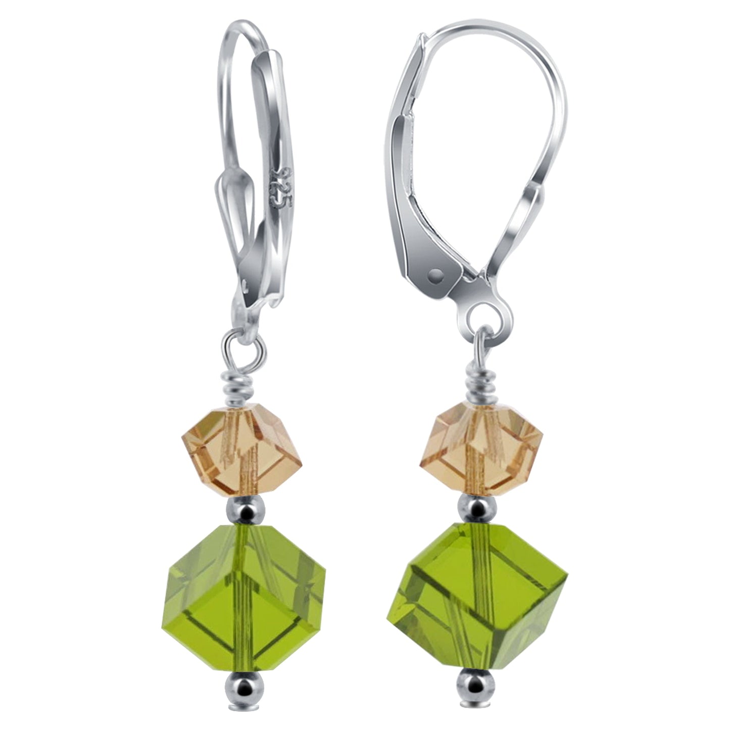 Green Austrian Crystals Handmade 925 Sterling Silver LeverBack Drop Earrings - Gem Avenue
