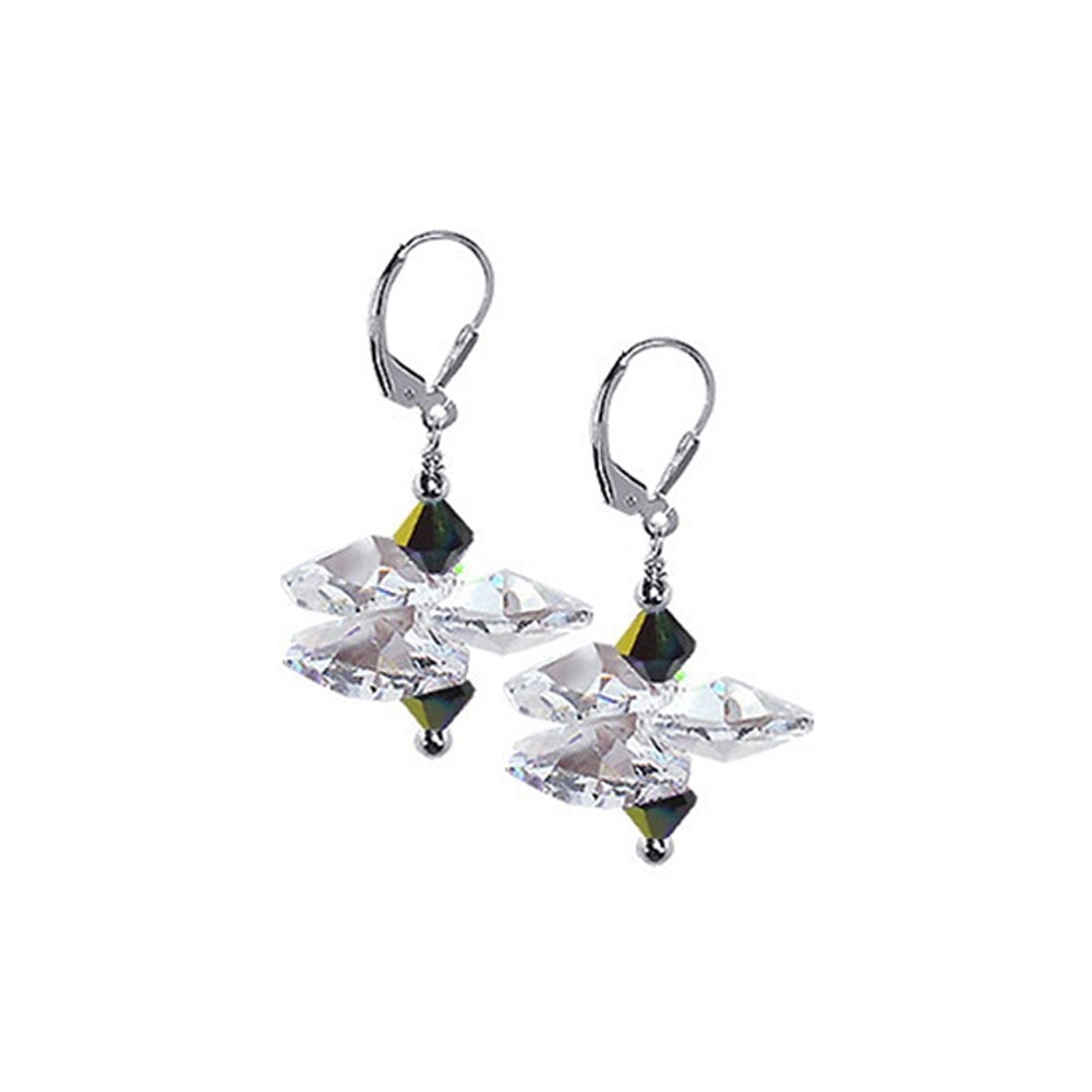 .925 Sterling Silver Drop Earrings with Multicolor Austrian Crystals