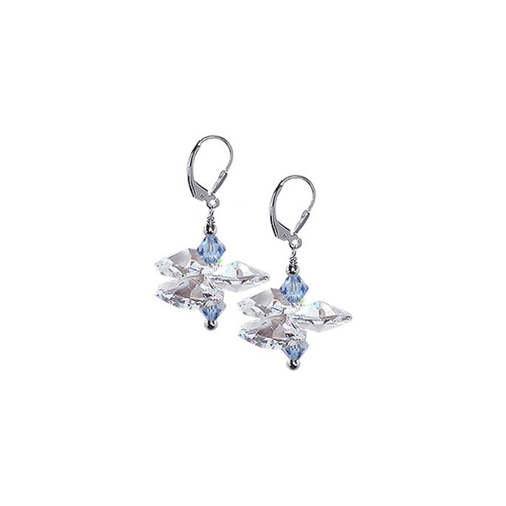 .925 Sterling Silver Drop Earrings with Multicolor Austrian Crystals