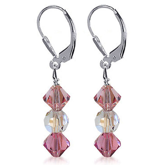 Pink Austrian Crystals 925 Sterling Silver Leverback Drop Earrings 1.5 inch long - Gem Avenue