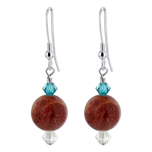 Red Spongy Corals Austrian Crystals 925 Sterling Silver Drop Earrings 1.5 inch long - Gem Avenue