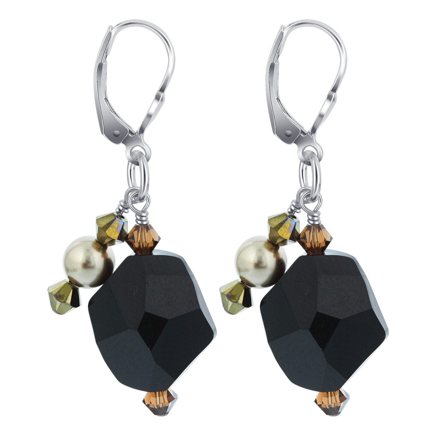 Pearl & Austrian Crystals 925 Sterling Silver Leverback Earrings - Gem Avenue