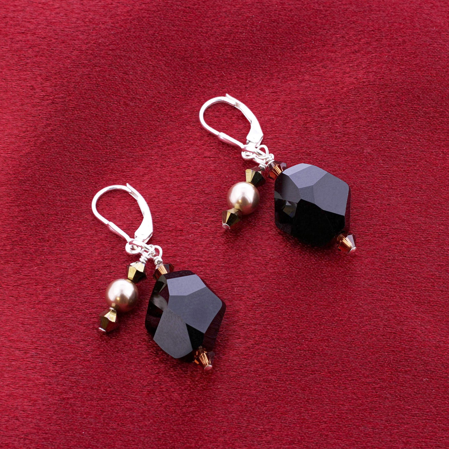 Pearl & Austrian Crystals 925 Sterling Silver Leverback Earrings - Gem Avenue