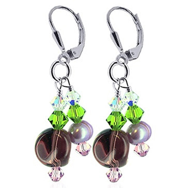 Pearl with Austrian Crystals 925 Sterling Silver Leverback Earrings 1 inch long - Gem Avenue
