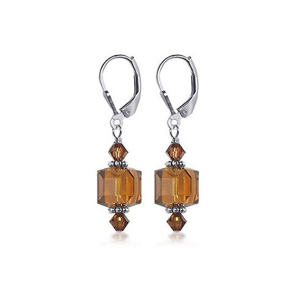 .925 Silver Drop Earrings with Faceted Cube and Bicone Austrian Crystals