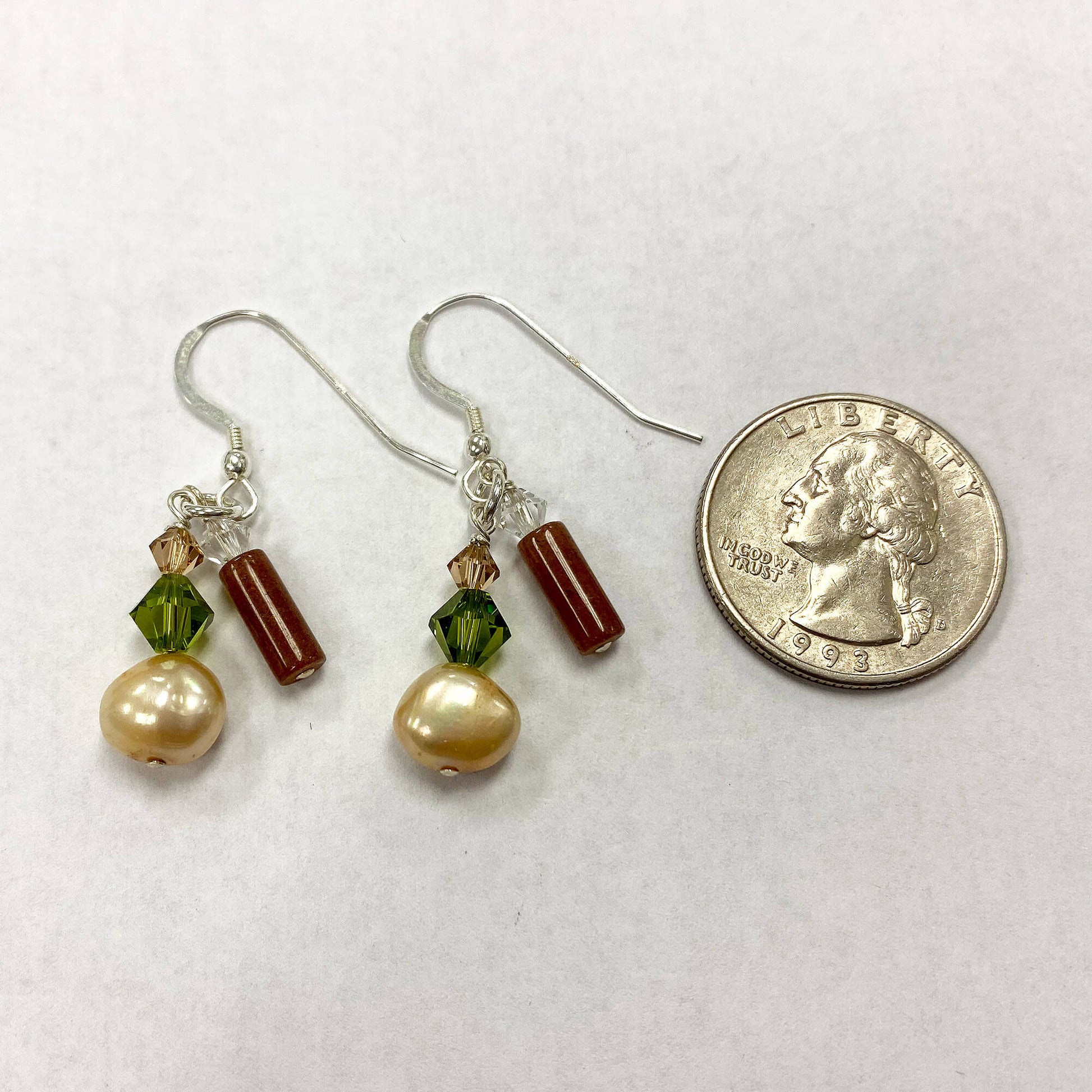 Freshwater Pearl & Austrian Crystals 925 Sterling Silver Drop Earrings 1.2 inch long - Gem Avenue