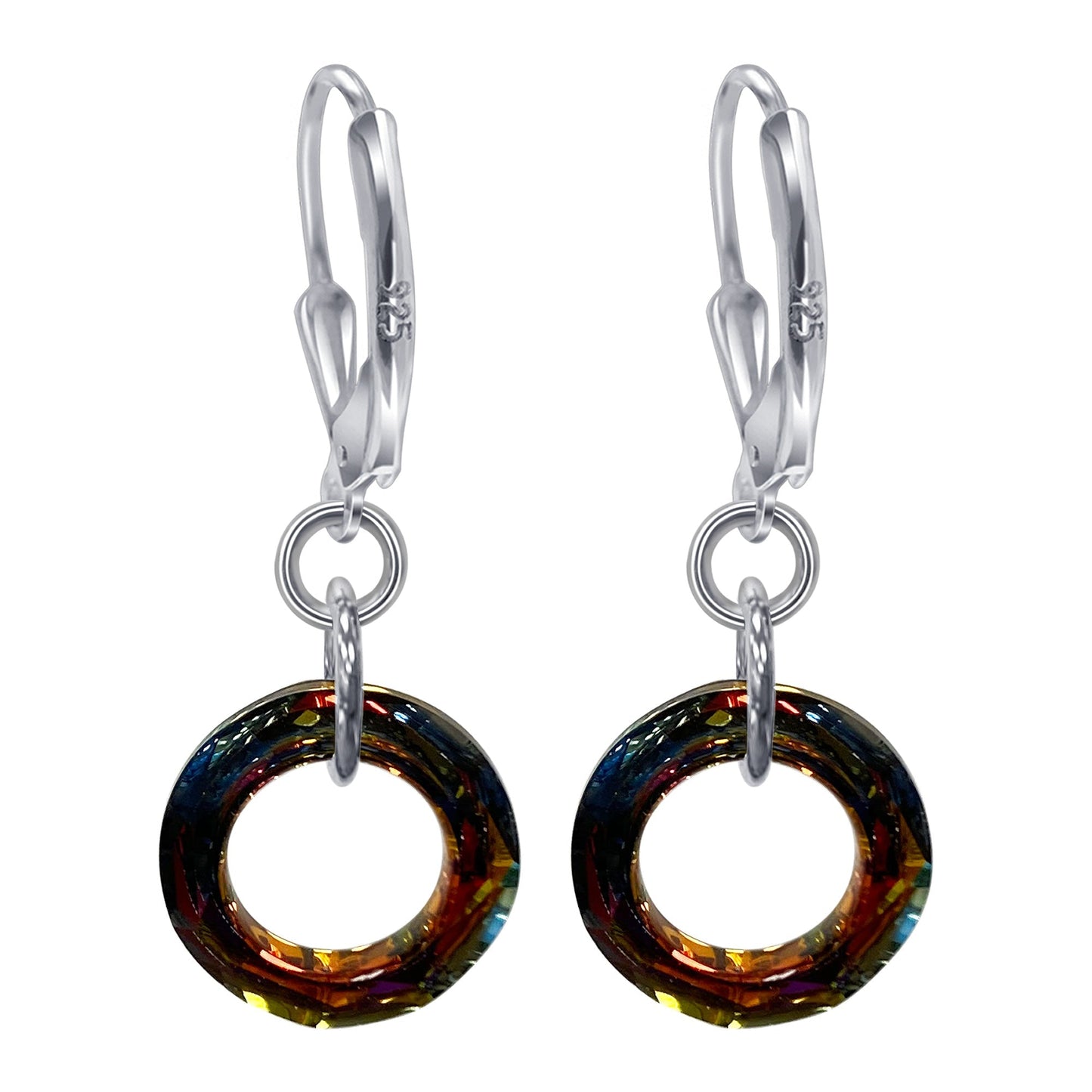 Donut Shape Austrian Crystal 925 Sterling Silver Drop Earrings