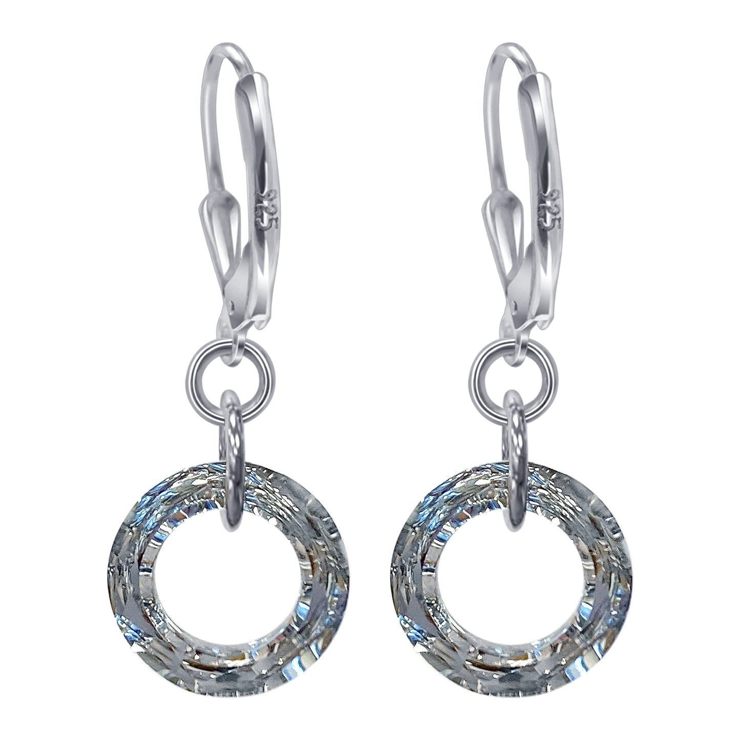 Donut Shape Austrian Crystal 925 Sterling Silver Drop Earrings