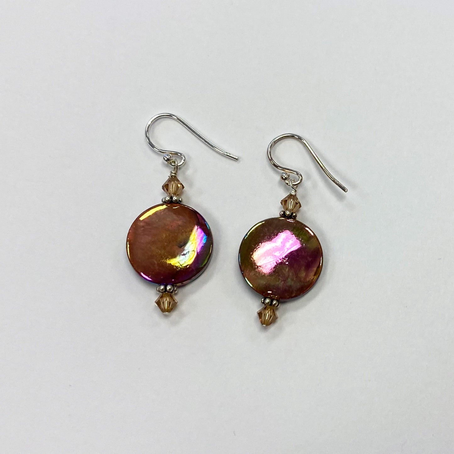 MOP with Yellow Austrian Crystals 925 Sterling Silver Drop Earrings 1.5 inch long - Gem Avenue