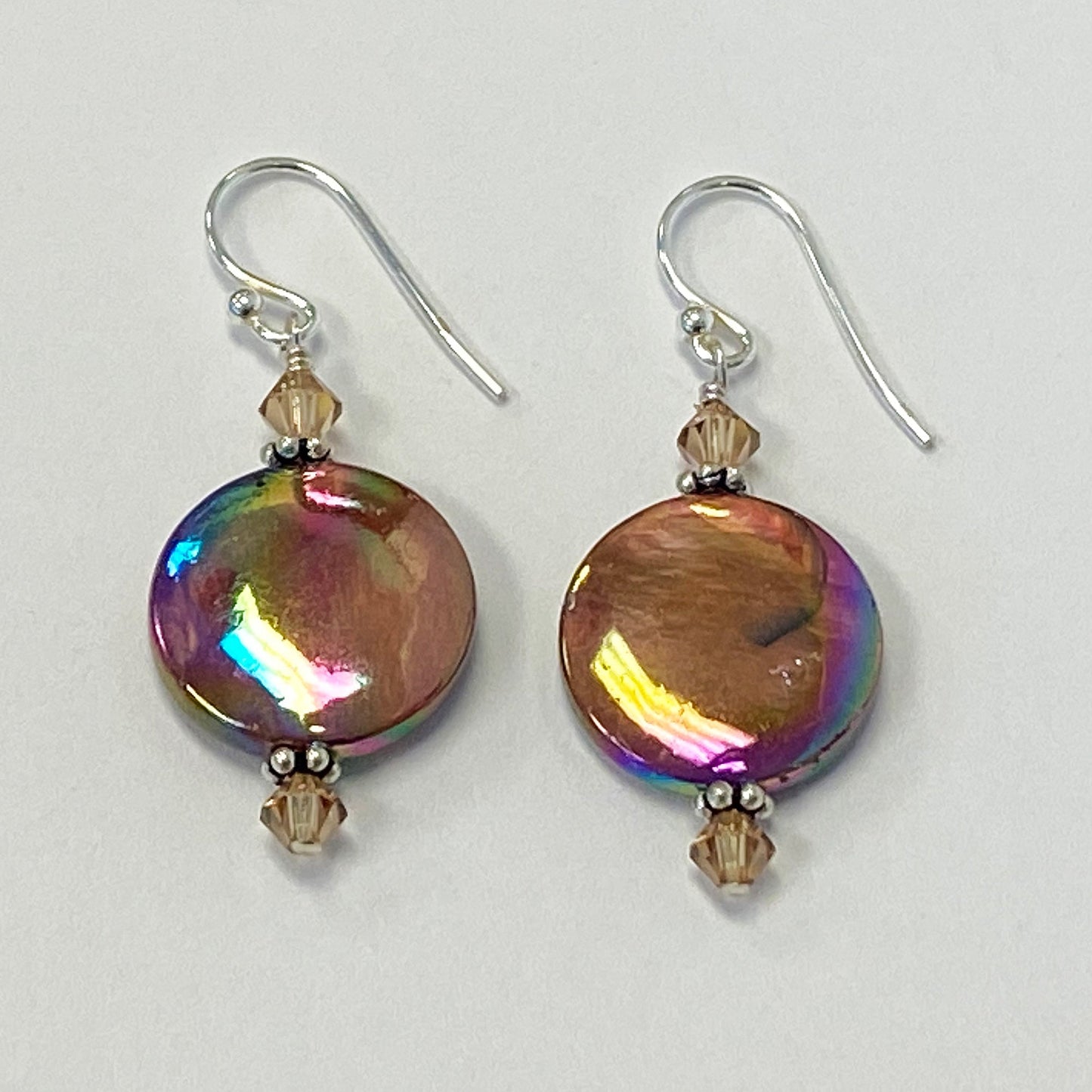 MOP with Yellow Austrian Crystals 925 Sterling Silver Drop Earrings 1.5 inch long - Gem Avenue