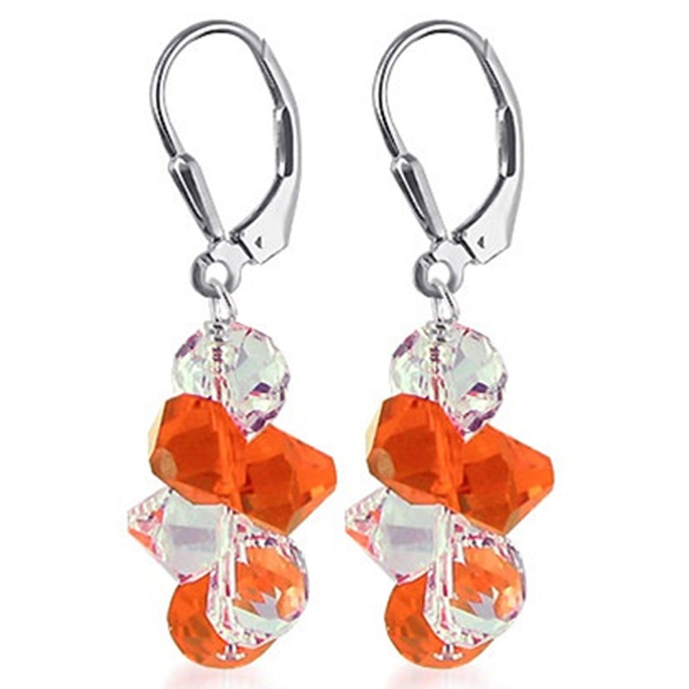 Orange and Clear Austrian Crystals 925 Sterling Silver Leverback Earrings - Gem Avenue