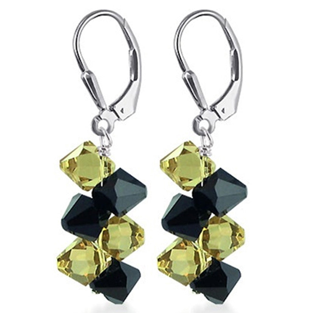 Yellow and Black Austrian Crystals 925 Sterling Silver Leverback Earrings - Gem Avenue