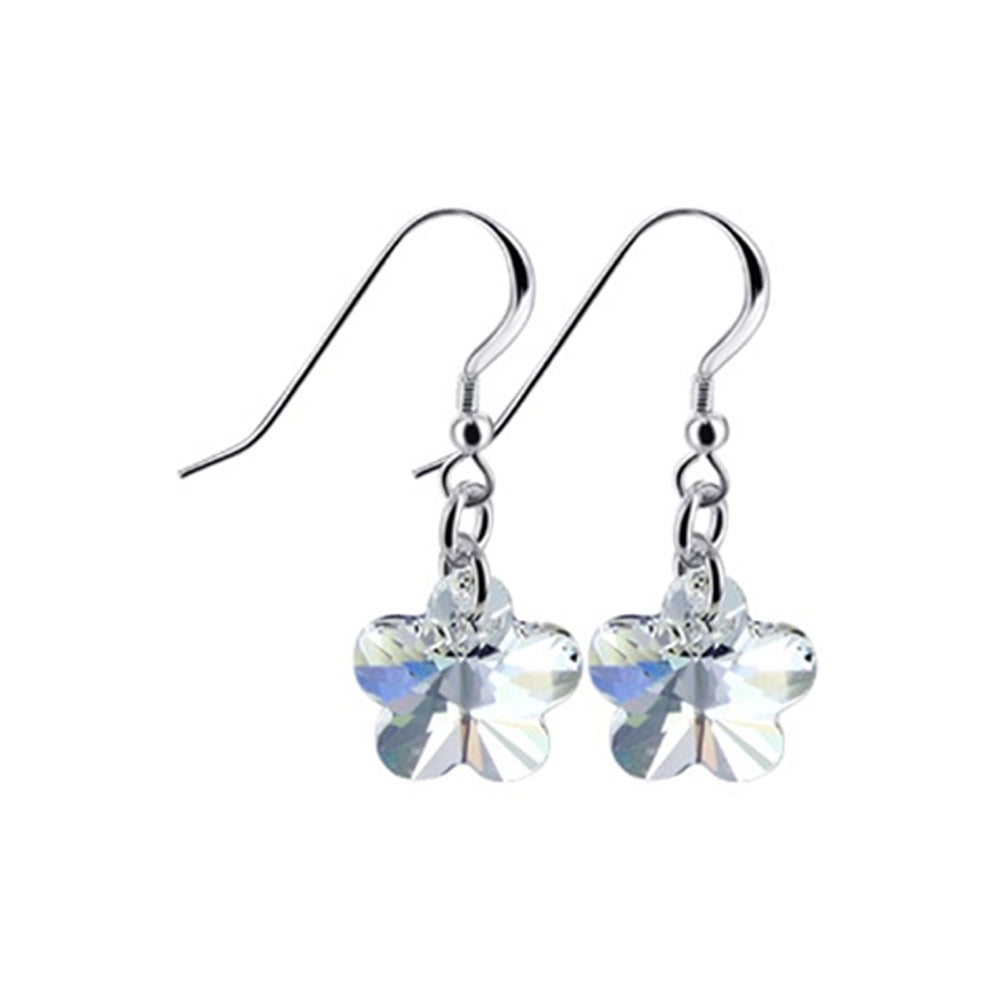 Handmade 925 Sterling Silver Drop Earrings with Flower Shaped Austrian Crystals
