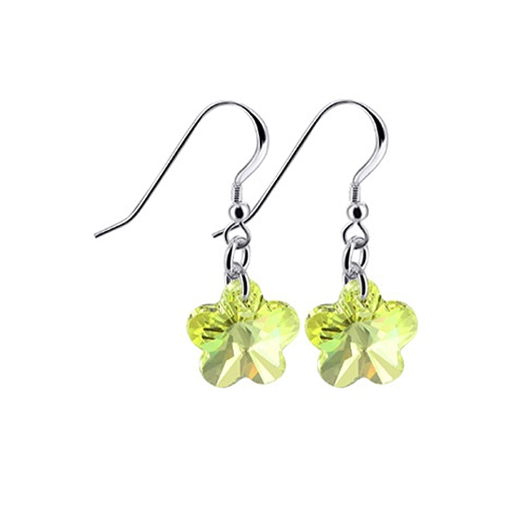 Handmade 925 Sterling Silver Drop Earrings with Flower Shaped Austrian Crystals