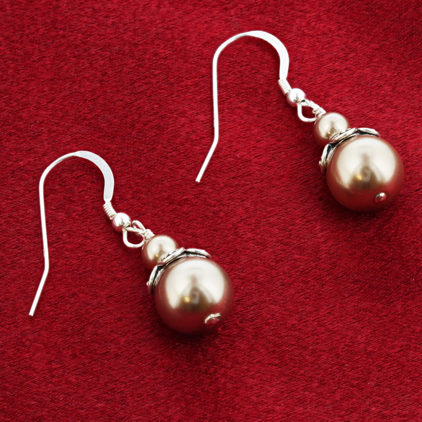 Brown Faux Pearl Austrian Crystals 925 Sterling Silver Drop Earrings - Gem Avenue