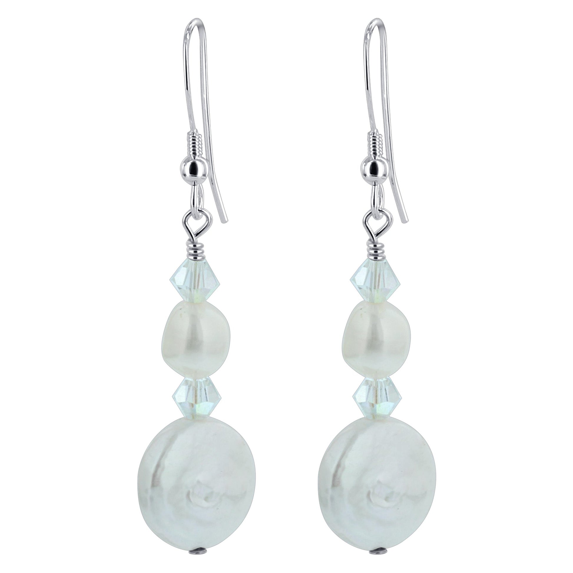Faux Pearl Austrian Crystals 925 Sterling Silver Drop Earrings - Gem Avenue