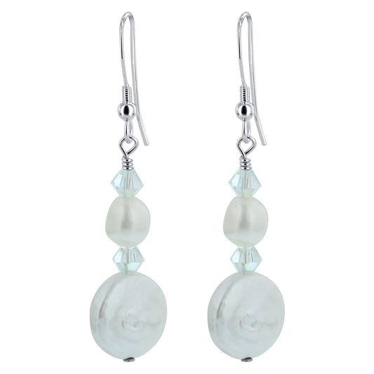 Faux Pearl Austrian Crystals 925 Sterling Silver Drop Earrings - Gem Avenue