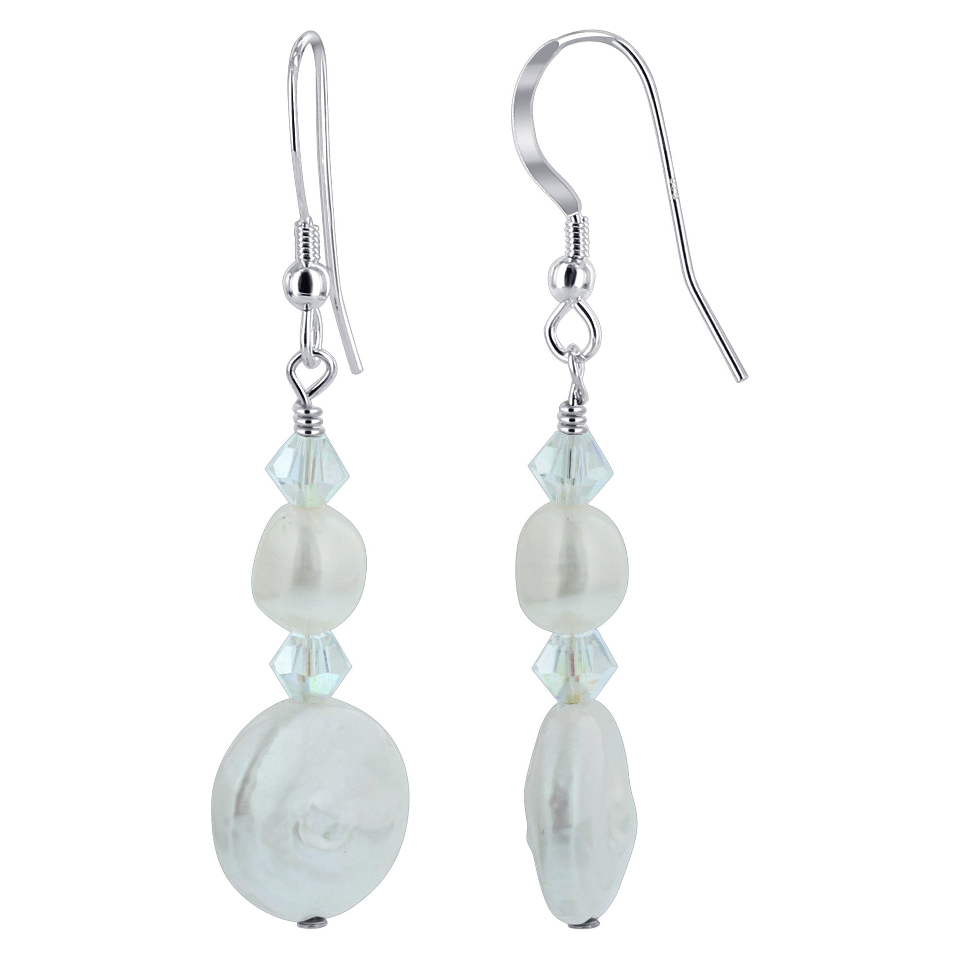 Faux Pearl Austrian Crystals 925 Sterling Silver Drop Earrings - Gem Avenue