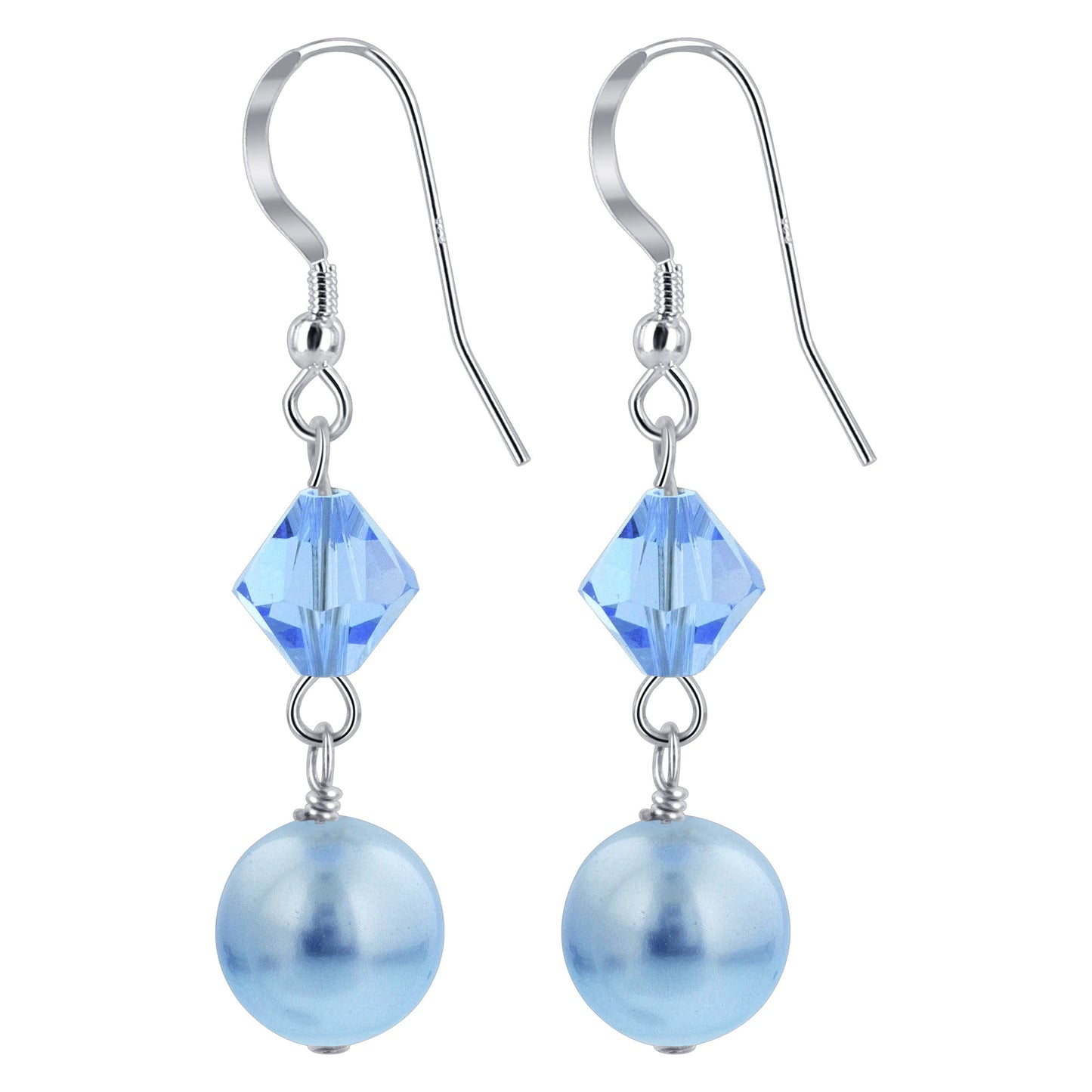 925 Sterling Silver Drop Earrings with Faux Pearl and Austrian Crystals