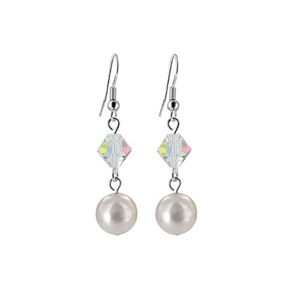 925 Sterling Silver Drop Earrings with Faux Pearl and Austrian Crystals