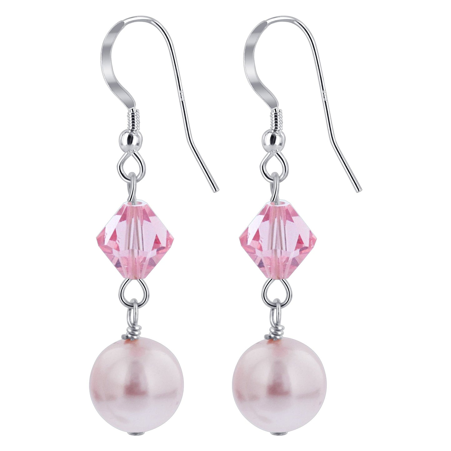 925 Sterling Silver Drop Earrings with Faux Pearl and Austrian Crystals