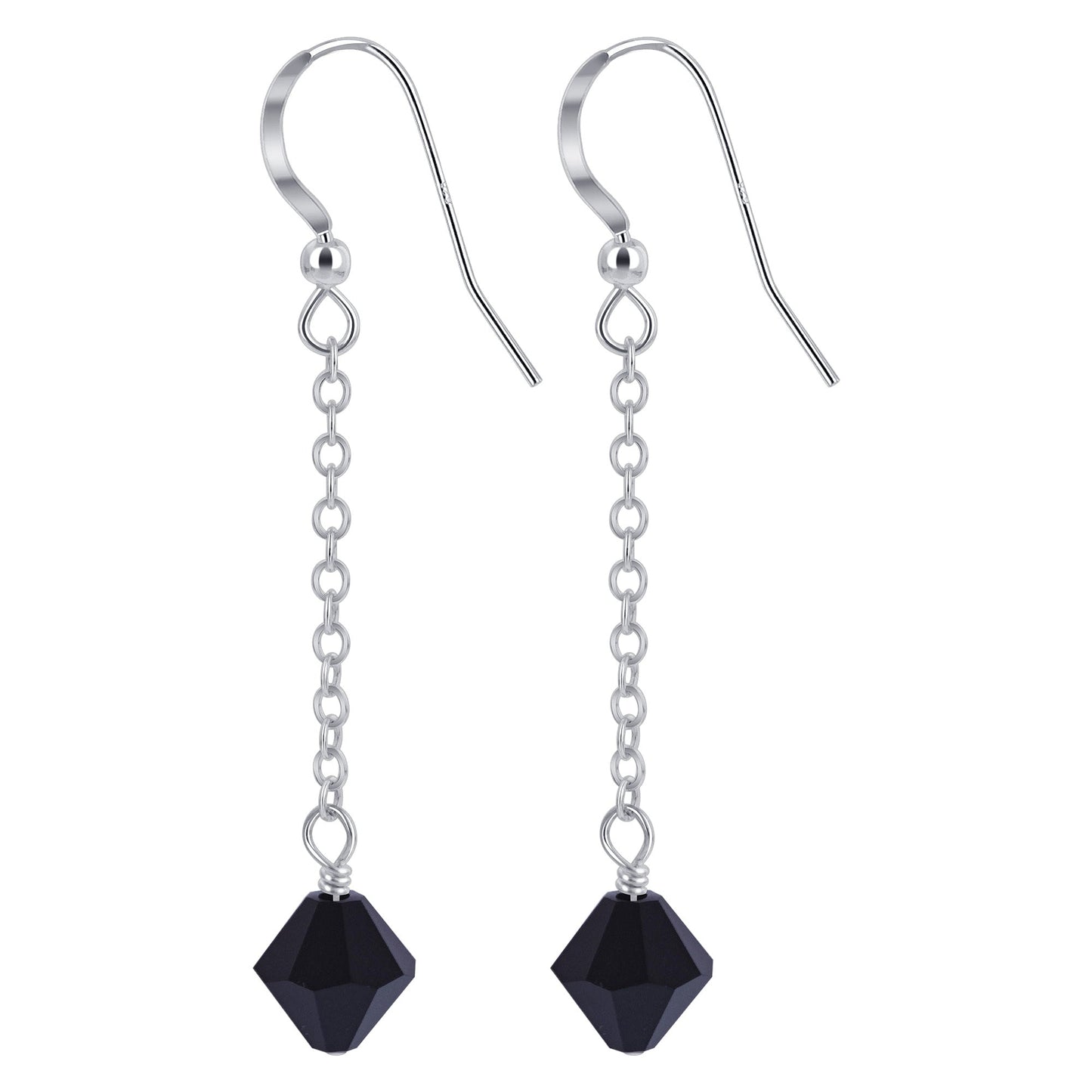 Handmade .925 Sterling Silver Dangle Earrings with Sparkling Bicone Crystals for Women