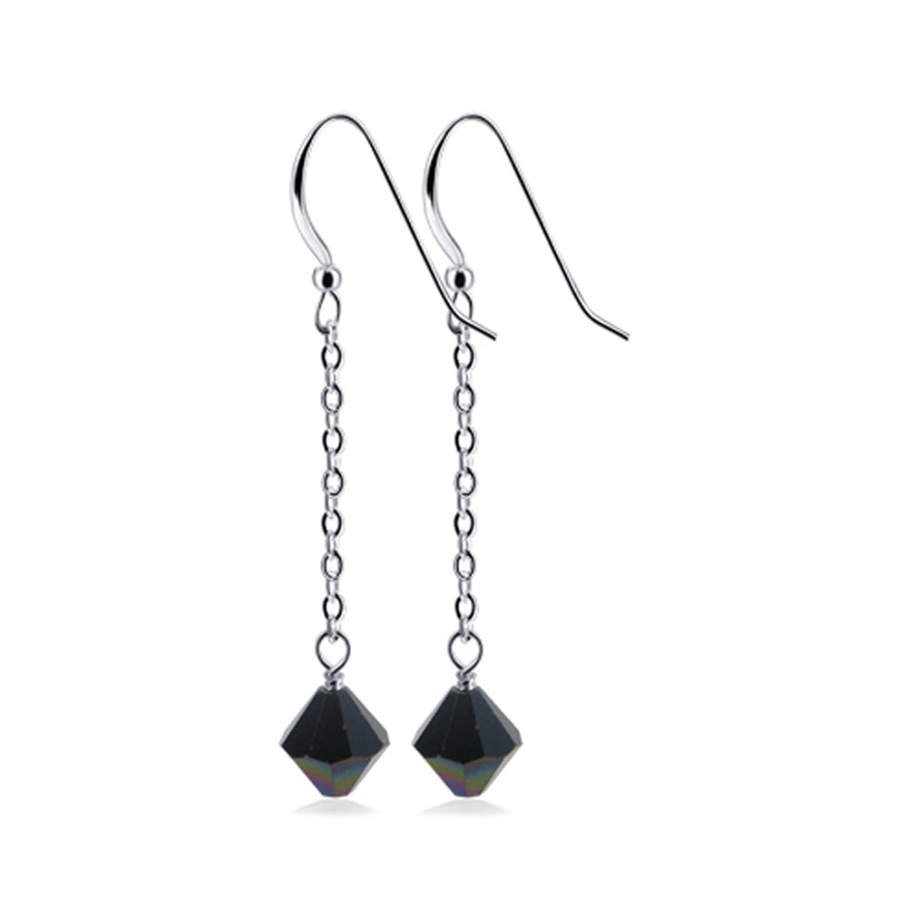 Handmade .925 Sterling Silver Dangle Earrings with Sparkling Bicone Crystals for Women
