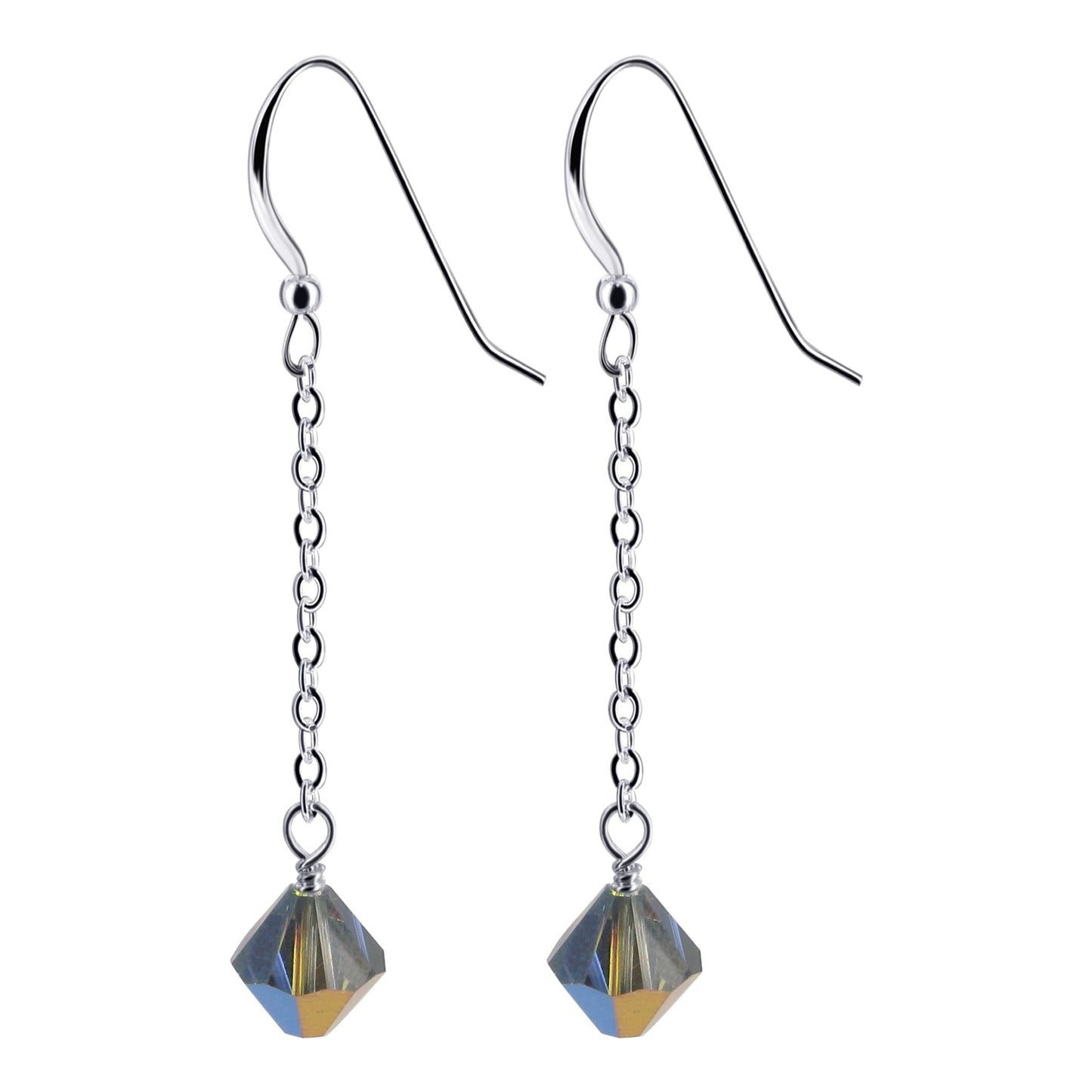 Handmade .925 Sterling Silver Dangle Earrings with Sparkling Bicone Crystals for Women