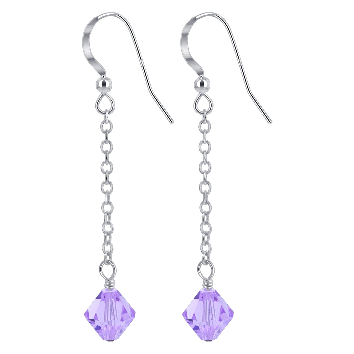 Handmade .925 Sterling Silver Dangle Earrings with Sparkling Bicone Crystals for Women