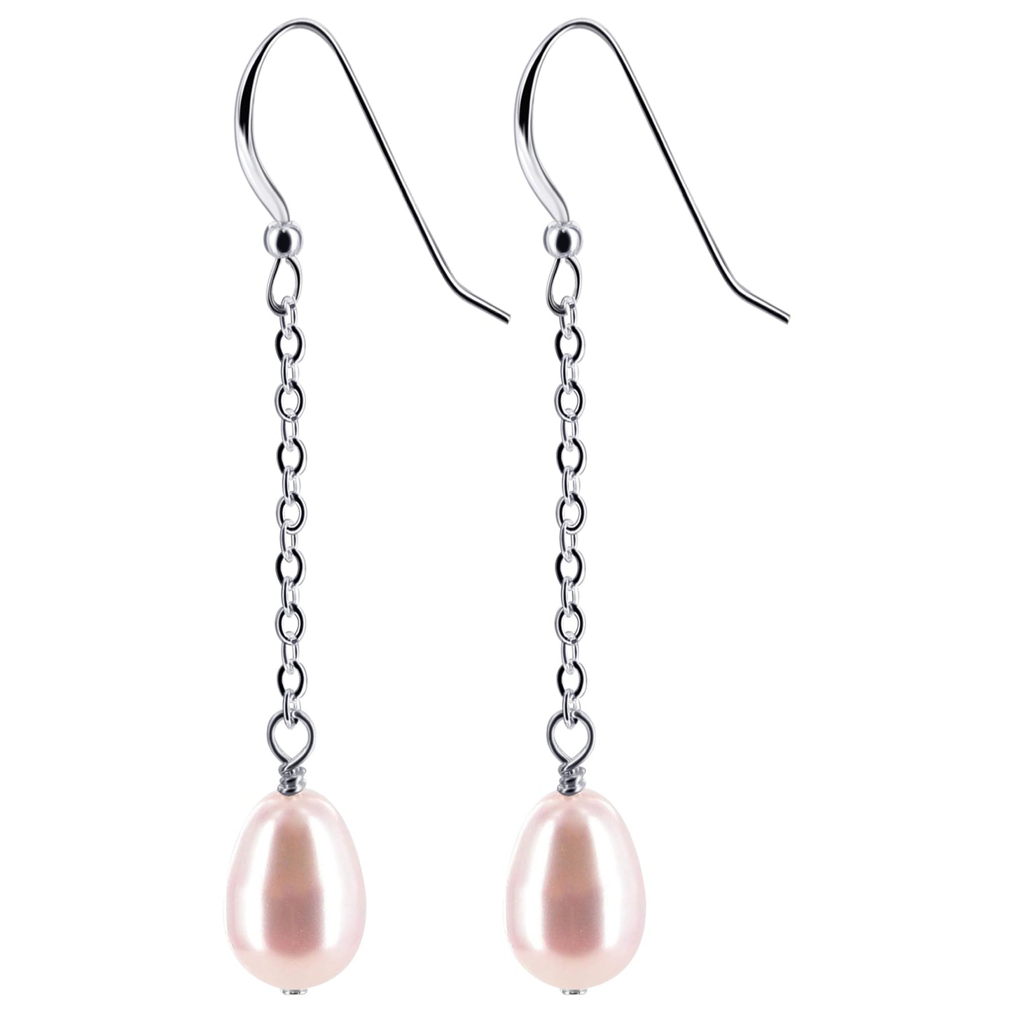 .925 Silver Teardrop Shape Faux Pearl Dangle Earrings