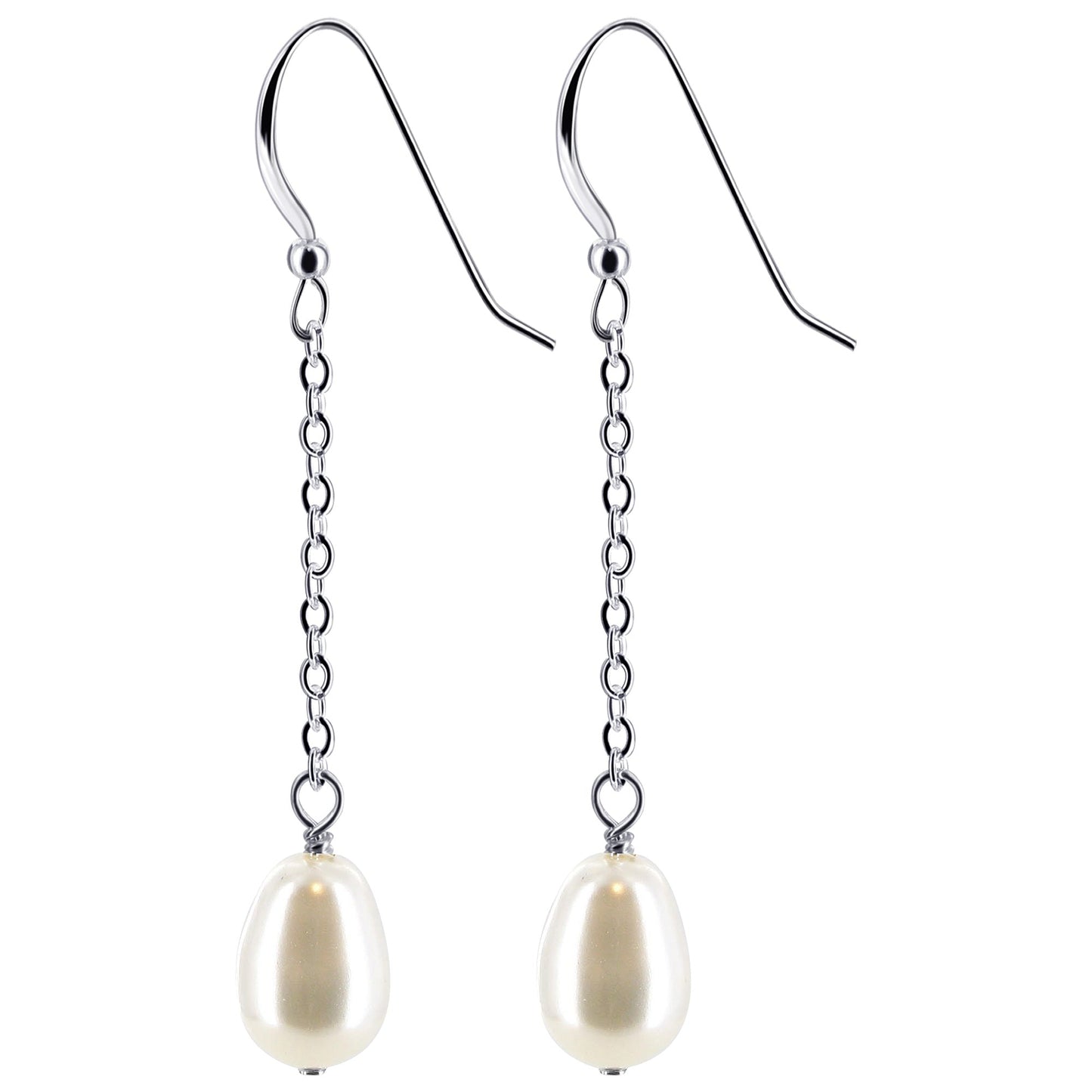 .925 Silver Teardrop Shape Faux Pearl Dangle Earrings