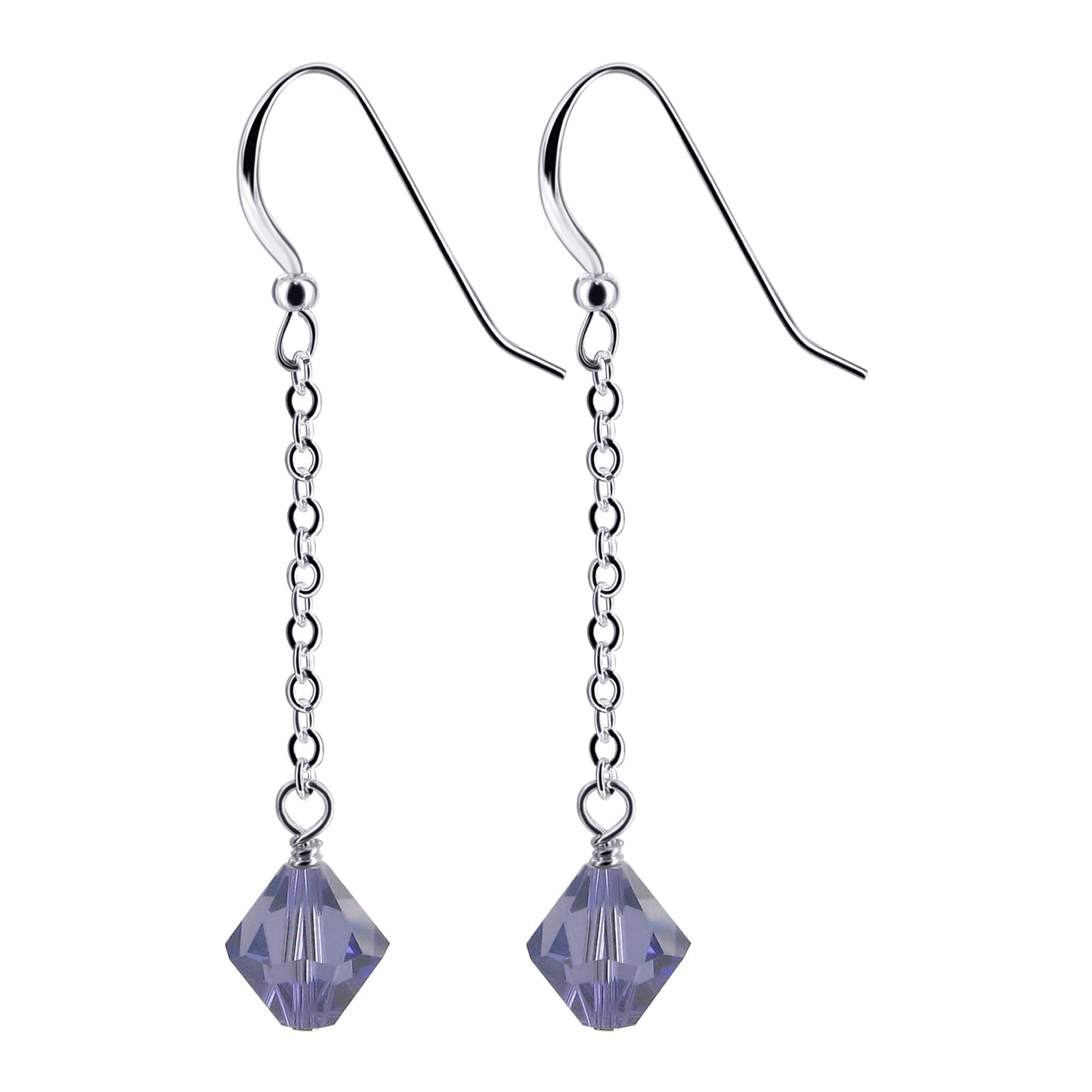 Handmade .925 Sterling Silver Dangle Earrings with Sparkling Bicone Crystals for Women