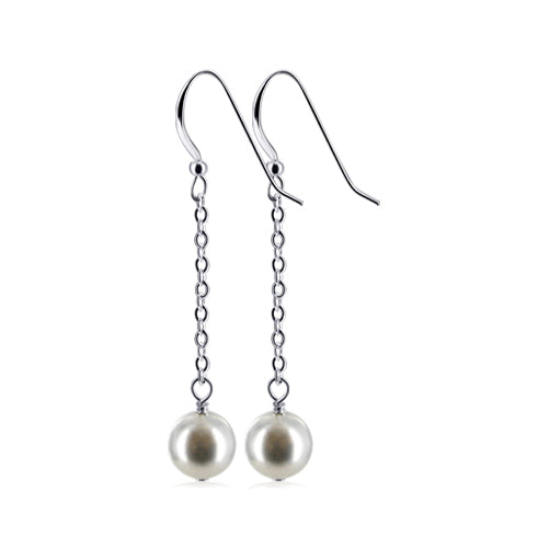.925 Sterling Silver Handmade Dangle Earrings with Faux Pearl