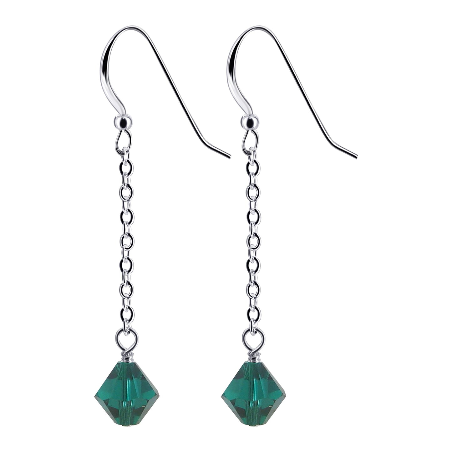 Handmade .925 Sterling Silver Dangle Earrings with Sparkling Bicone Crystals for Women